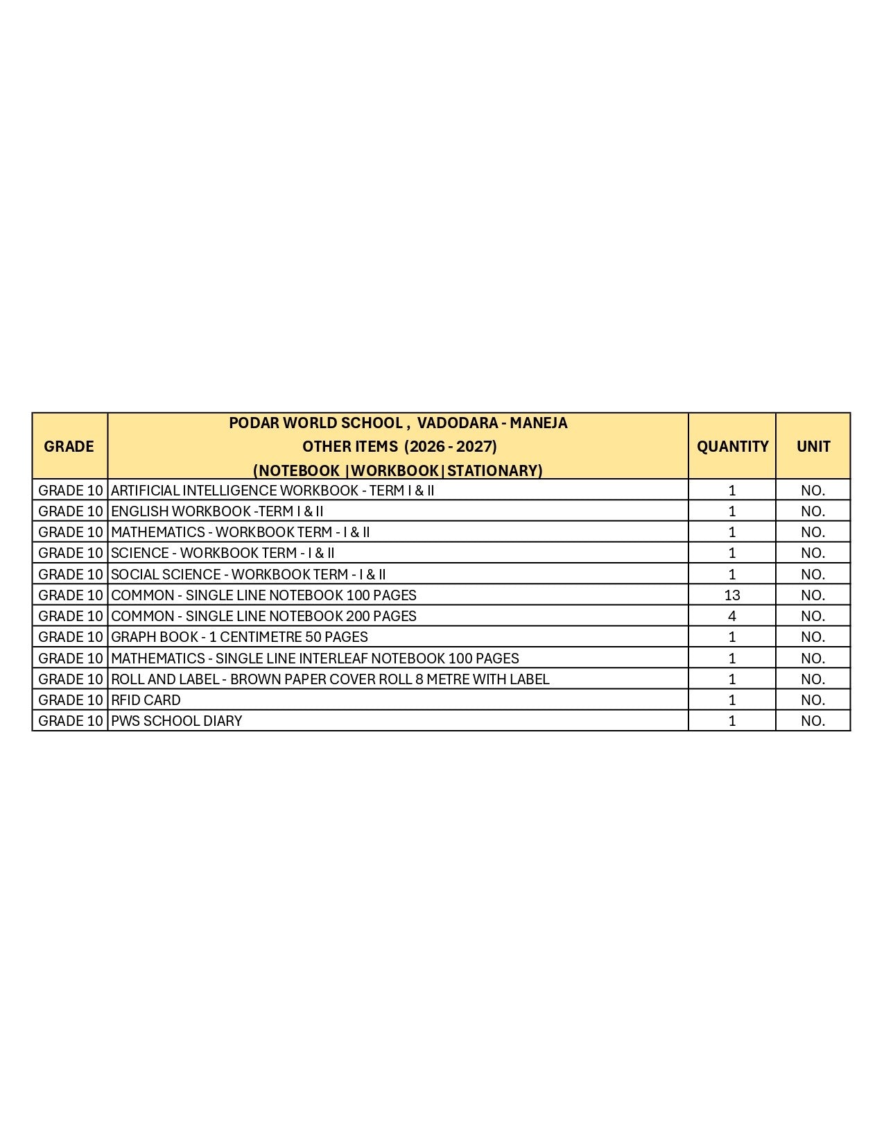 CBSE Grade 10 - (Podar World School Maneja) (A.Y. 2026-27)