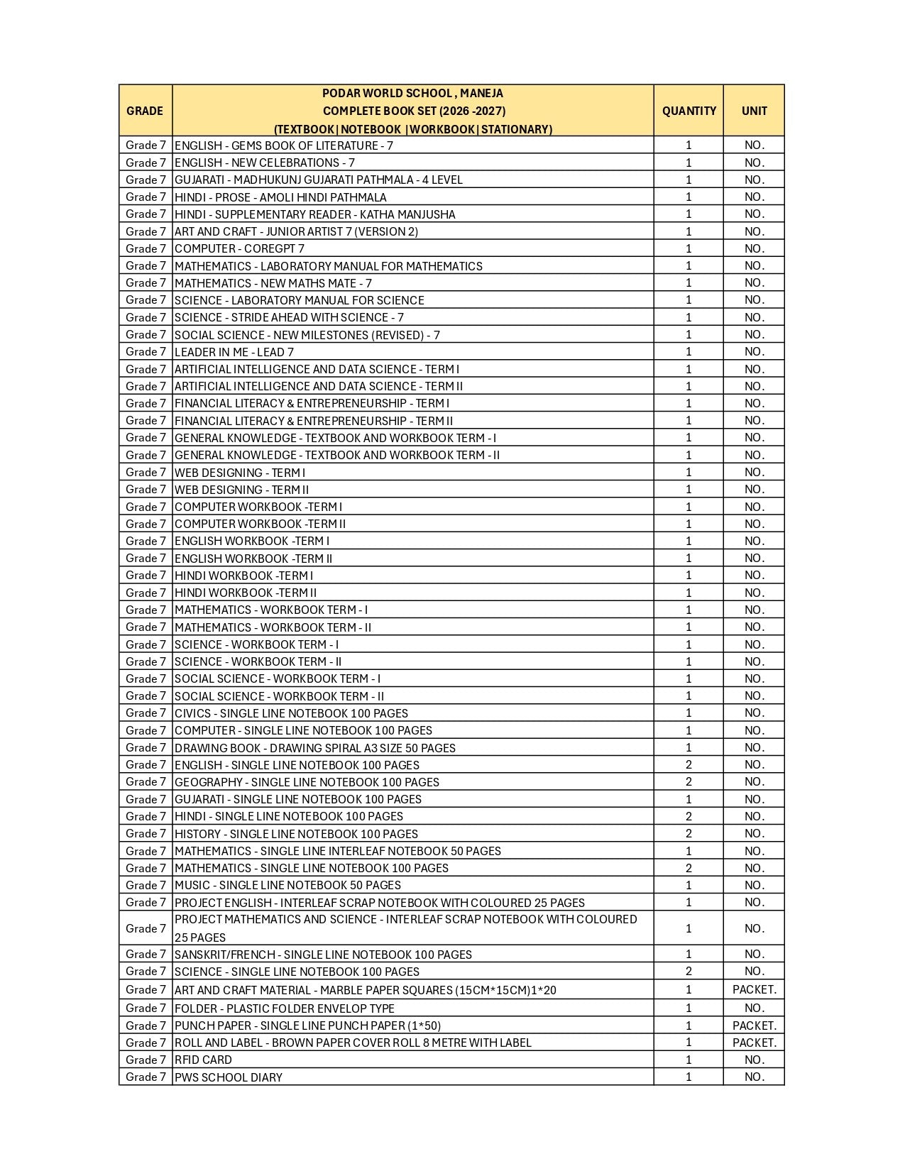 CBSE Grade 6 - (Podar World School Maneja) (A.Y. 2026-27)